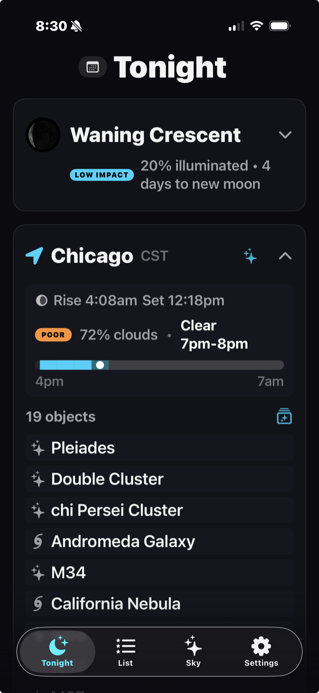 AstraView Tonight Tab